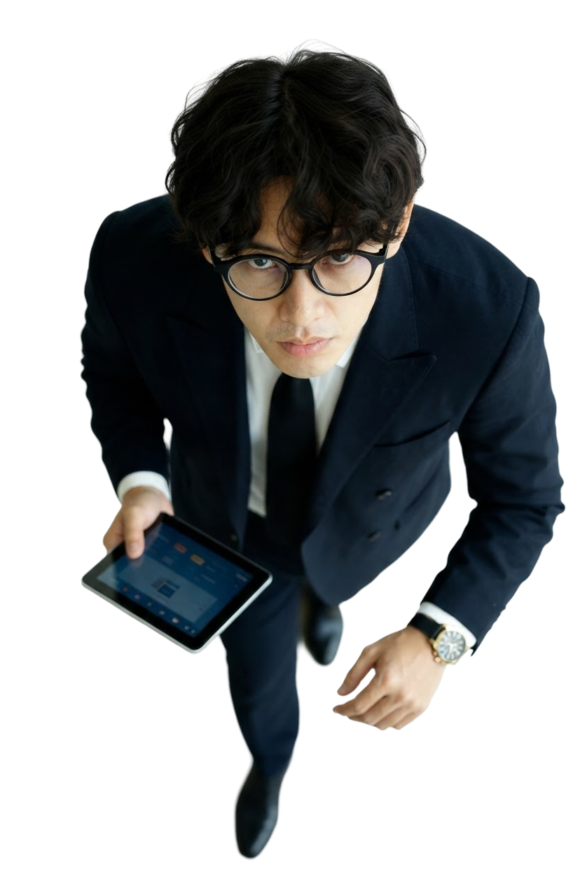 Person in a suit holding a tablet