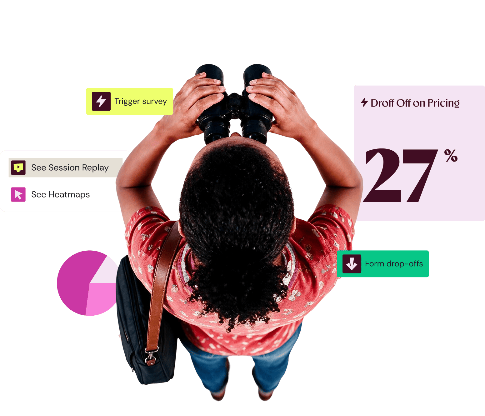 Person looking through binoculars with Analyze insights overlays