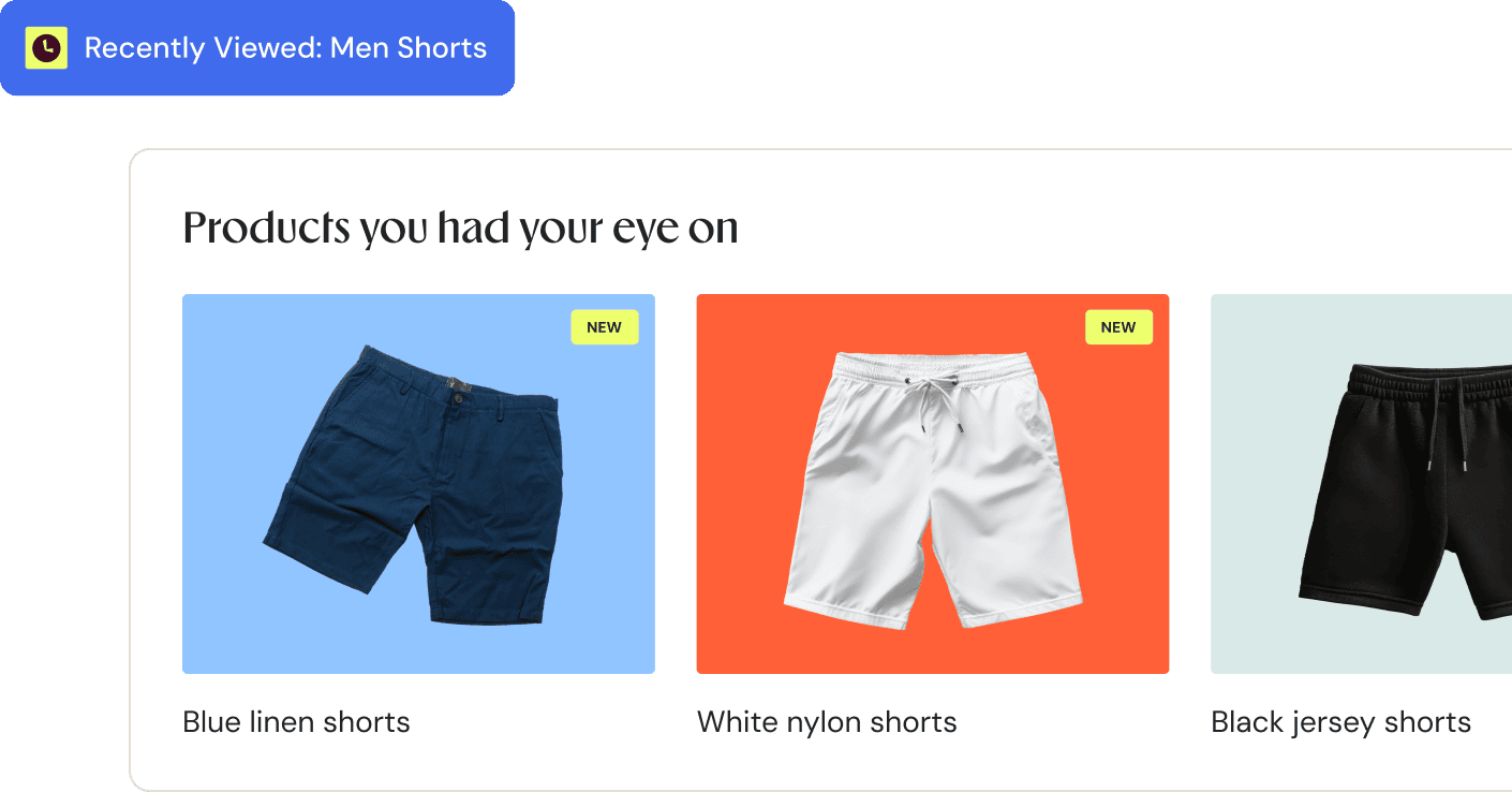Recently viewed men’s shorts recommended back to a shopper