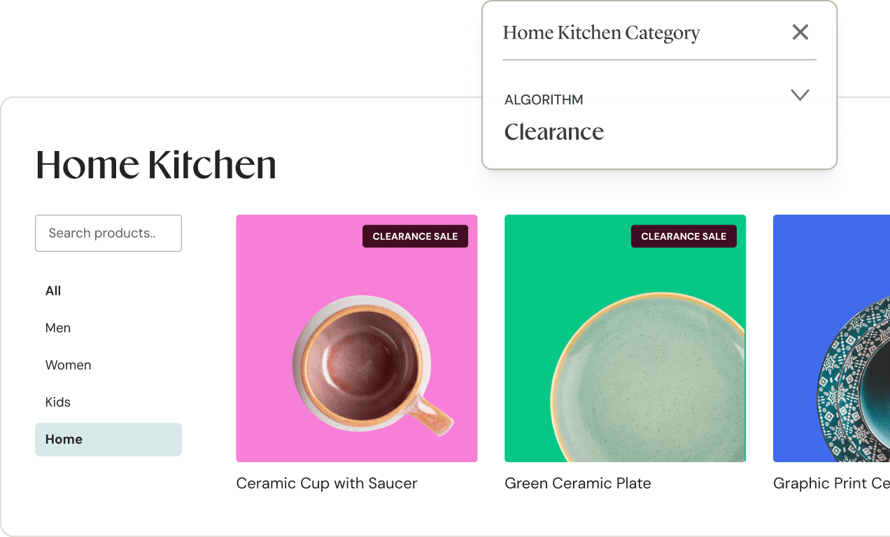 Clearance algorithm applied to a home kitchen category page