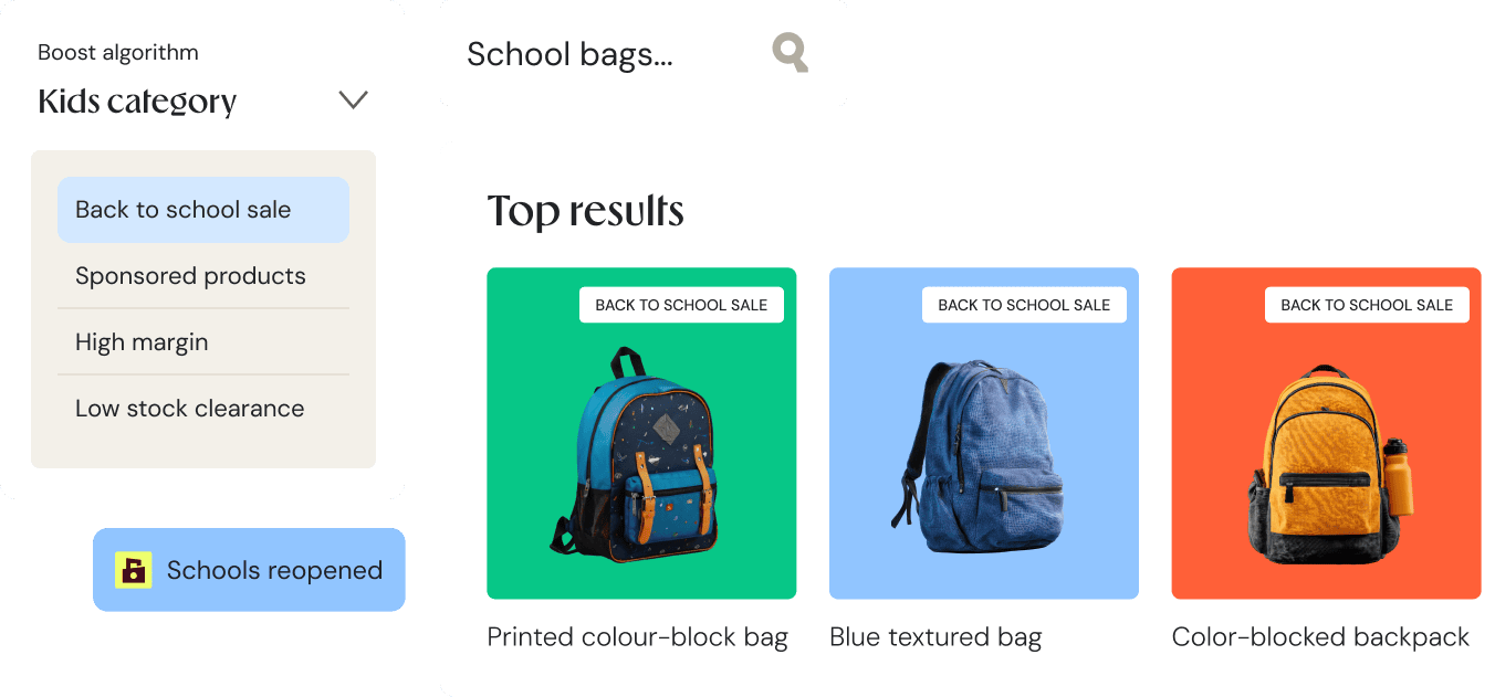 Back-to-school boost rule applied to school bag search results