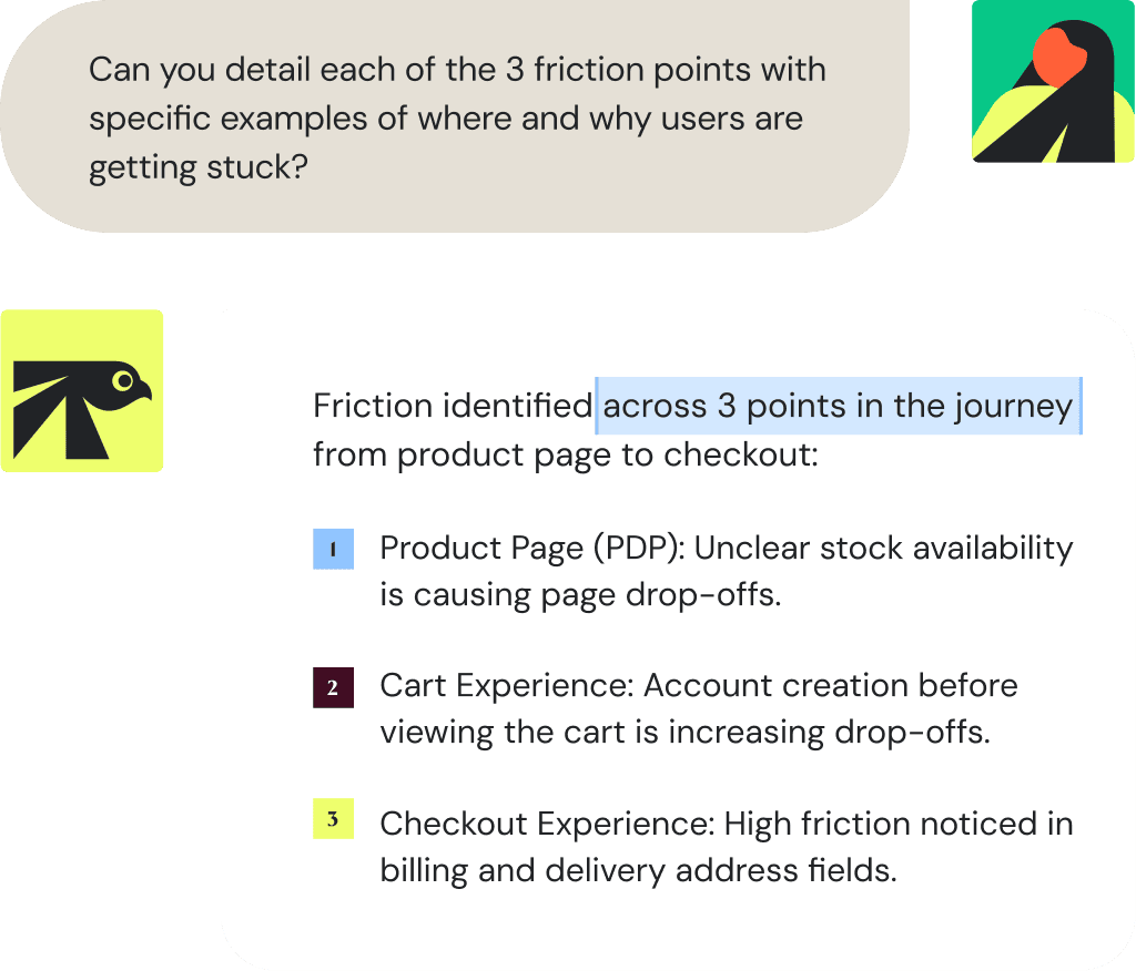 Wingz AI chat recommending tests from journey and behavior data