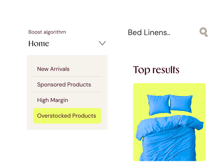 Boost algorithm highlighting Overstocked Products for home bedding