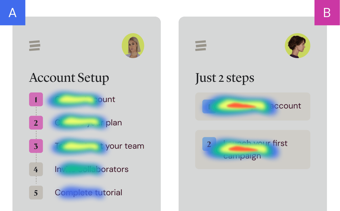 Heatmaps on two app variations